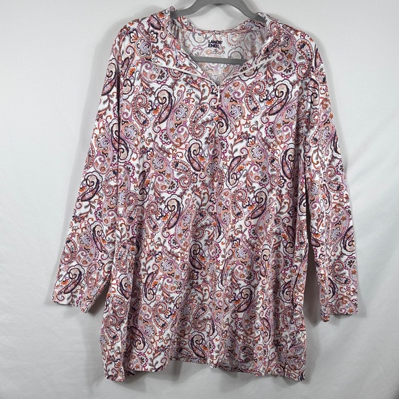 Lands' End Tops - Lands' End women’s 1/4 Zip Pink and Purple Paisley Blouse Size 3X. Has Pockets